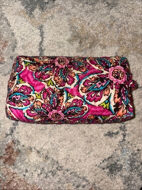 Vera Bradley Pink Floral Quilted Cosmetic Pouch with Teal & Orange Accents